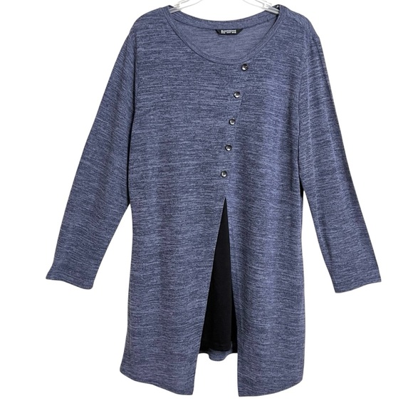 BloomChic Lagenlook Asymmetric Tunic Top Womens 18-20 Plus Size Blue Marled Knit - Picture 1 of 7